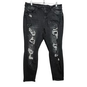 Judy Blue 20W Black Distressed Skinny Jeans Heavy Rips Splatter Stretch